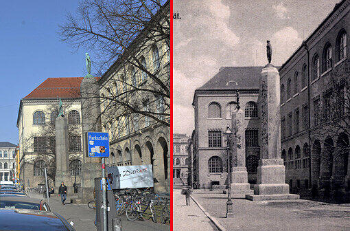 Die Amalienstraße in der Maxvorstadt hat ihren historischen Charakter beibehalten &ndash; inklusive des im Krieg nicht zerstörten hinteren Trakts der Ludwig-Maximilians-Universität. Heute tobt hier im Univiertel das pralle Studentenleben.