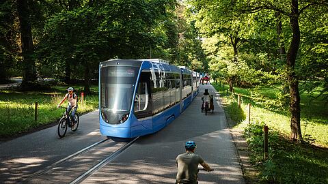 So könnte die Tram durch den Englischen Garten München aussehen, geht es nach einem Antrag von Grünen – Rosa Liste – Volt im Stadtrat.