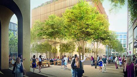 Der Entwurf von Star-Architekt Norman Foster sieht ein spektakul&auml;res Geb&auml;ude vor f&uuml;r den heute unattraktiven Platz &ndash; au&szlig;erdem viele B&auml;ume und viele Sitzm&ouml;glichkeiten zum Verweilen.