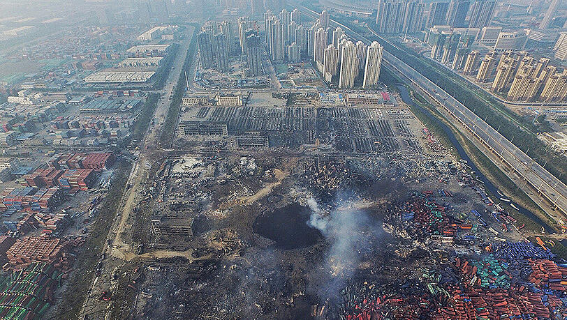 Tianjin nach dem Explosionsunglück. Tianjin nach dem Explosionsunglück.