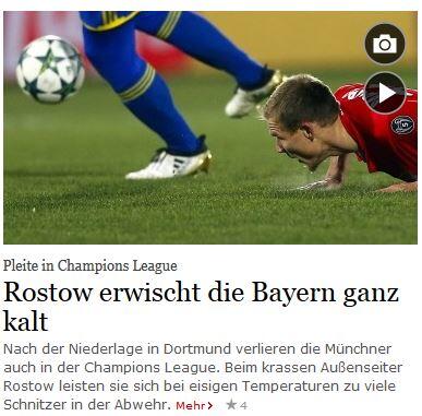 Bezug auch auf die frostigen Temperaturen: "Rostow erwischt die Bayern ganz kalt", schreibt die "FAZ".