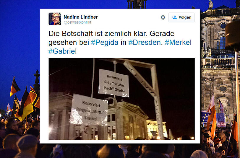 Ein Pegida-Demonstrant brachte einen Galgen mit zum Aufmarsch. Deutschlandradio-Korrespondentin Nadine Lindner dokumentierte das Objekt des Anstoßes.