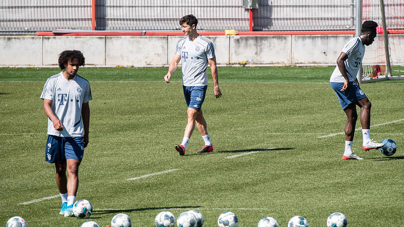 Joshua Zirkzee, Robert Lewandowski und Alphonso Davies (v.l.).