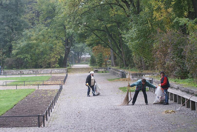 Am letzten Wochenende wurde im Botanischen Garten noch typisch herbstlich das Laub weggekehrt...