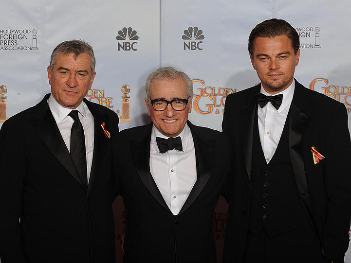Robert de Niro, Martin Scorsese und Leonardo DiCaprio (v.l.) bei den 67. Golden Globe Awards in Beverly Hills