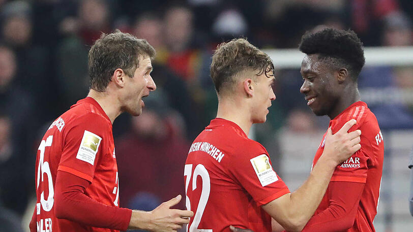 Überzeugten gegen Dortmund: Thomas Müller (l.), Joshua Kimmich (m.) und Alphonso Davies.