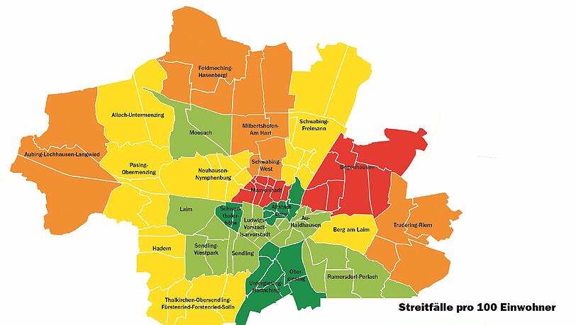 Friedliches Obergiesing, streitlustiges Bogenhausen: So intensiv zieht man in Münchens Stadtvierteln vor Gericht. Friedliches Obergiesing, streitlustiges Bogenhausen: So intensiv zieht man in Münchens Stadtvierteln vor Gericht.
