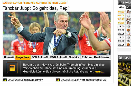 Sport1 vergleicht die Feier-Qualitäten von Jupp Heynckes mit jenen des künftigen Trainers Pep Guardiola.