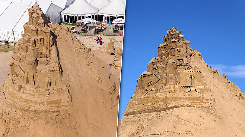 Die eine Hälfte der Sandburg ist in sich zusammengefallen - der Rekordversuch somit gescheitert.