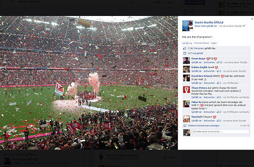 Eine Panorama-Aufnahme vom Konfettiregen in der Allianz Arena. Dante schreibt dazu: "We are the Champions!!!"