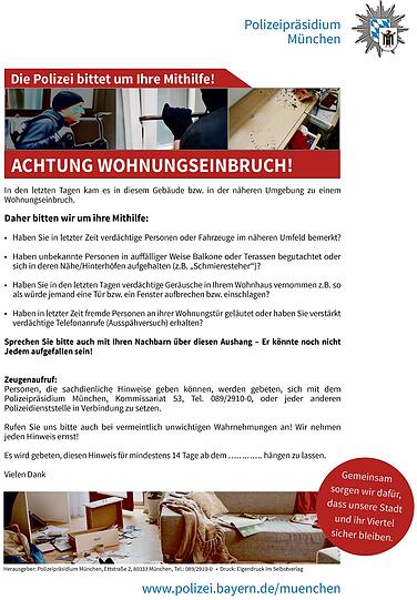 Diesen Aushang verteilt die Münchner Polizei jetzt.