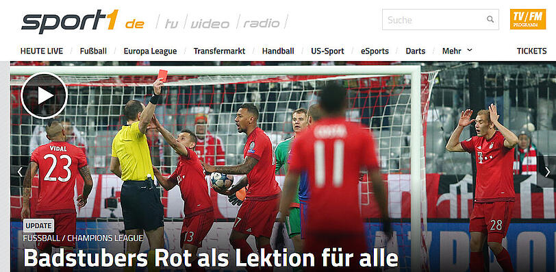 sport1.de sieht in der Roten Karte für Holger Badstuber eine Lektion für Alle.
