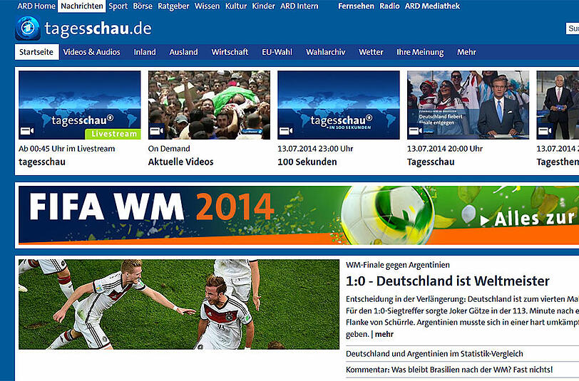 Gewohnt nachrichtivh kommt die Tagesschau daher: "Deutschland ist Weltmeister"